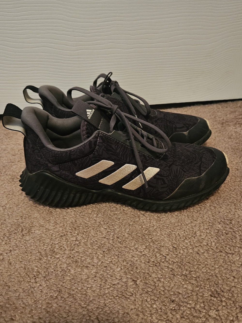 Adidas Youth Black Athletic Sneakers with White Stripes 5.5